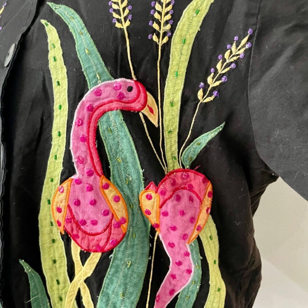 90’s Y2K FLAMINGO ALL OVER BLAZER COAT EMBROIDERED BEADED SZ XL RARE  ECLECTIC - Picture 13 of 16